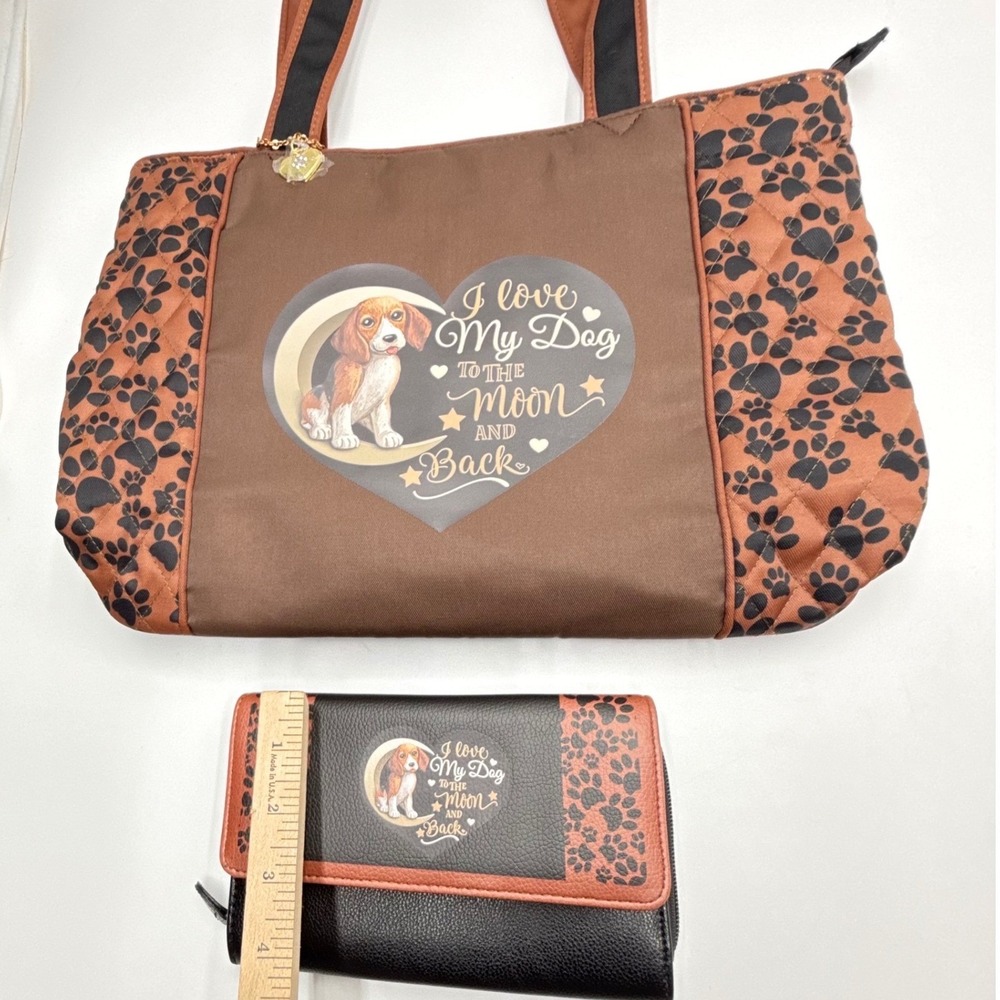 Bradford Exchange Beagle Dog To The Moon And Back Quilted Tote Bag & Wallet Set - Picture 3 of 16